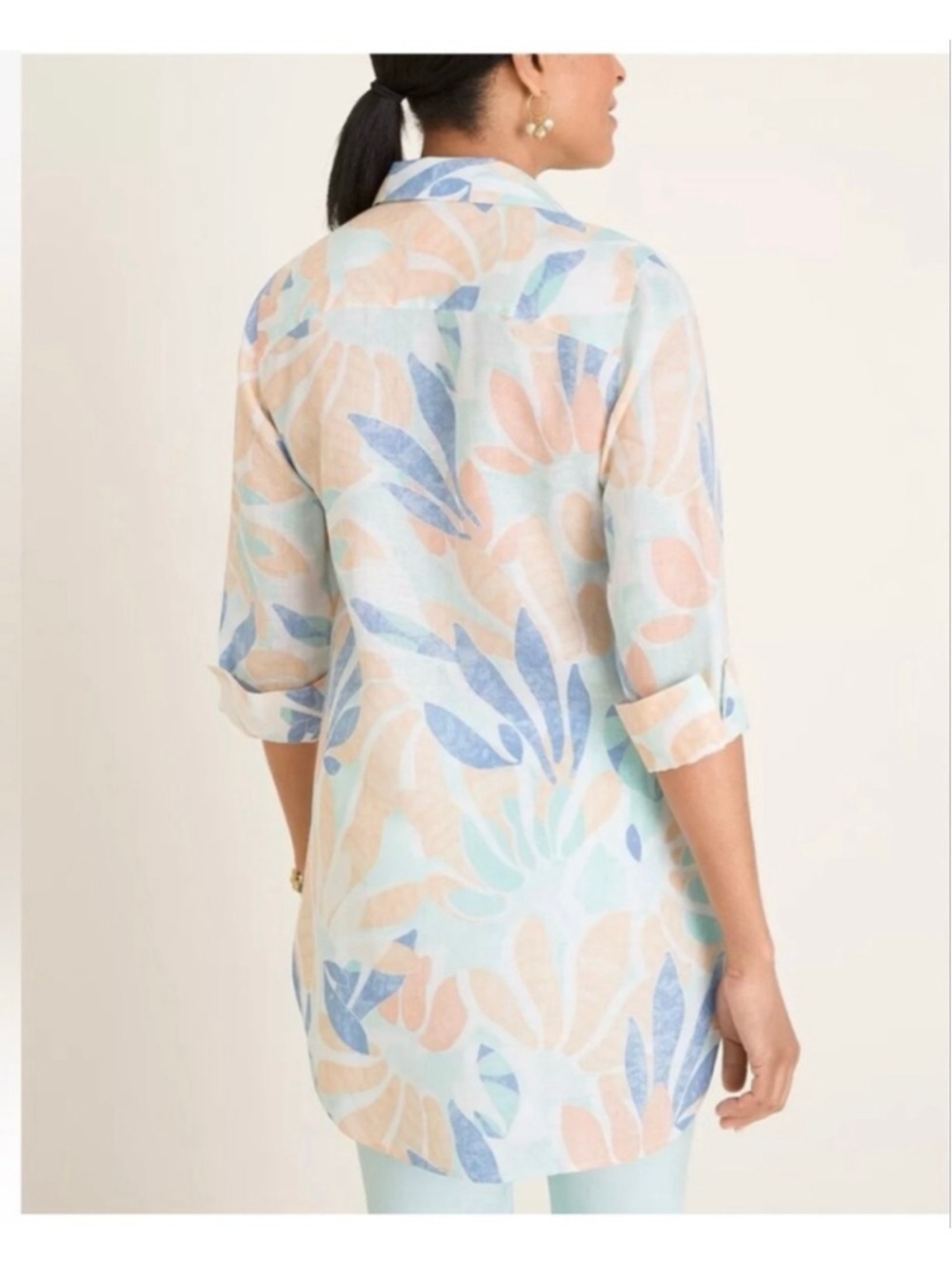 Chico’s No Iron Linen Floral Button Down Shirt Size 3 XL 16/18 - Picture 4 of 10